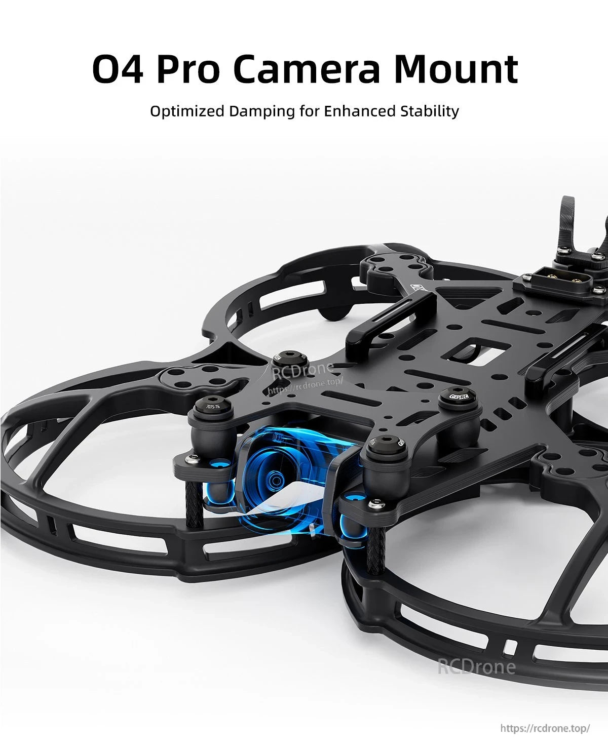 GEPRC GEP-CL35 V3 FPV frame with ducted guards and O4 Pro camera mount featuring a damped mounting design