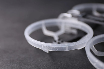 Close-up of translucent circular propeller guard ducts for the GEPRC GEP-CQ 3-inch FPV frame