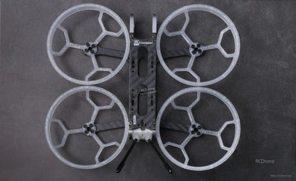 Top view of GEPRC GEP-CQ 3-inch FPV frame with four clear duct prop guards and carbon fiber center plate