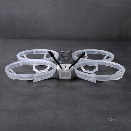 GEPRC GEP-CQ 3-inch FPV frame with carbon center plate, translucent prop-guard ducts, and twin antenna mounts