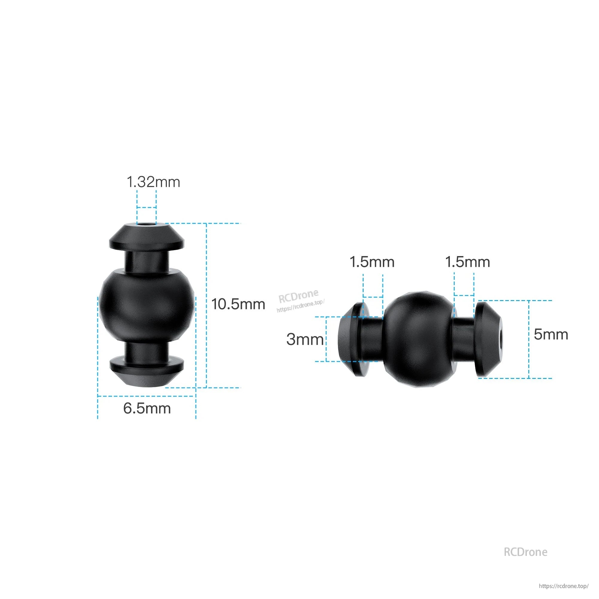GEPRC silicone camera gimbal damping ball anti-vibration mount with 10.5mm height and 6.5mm width dimensions