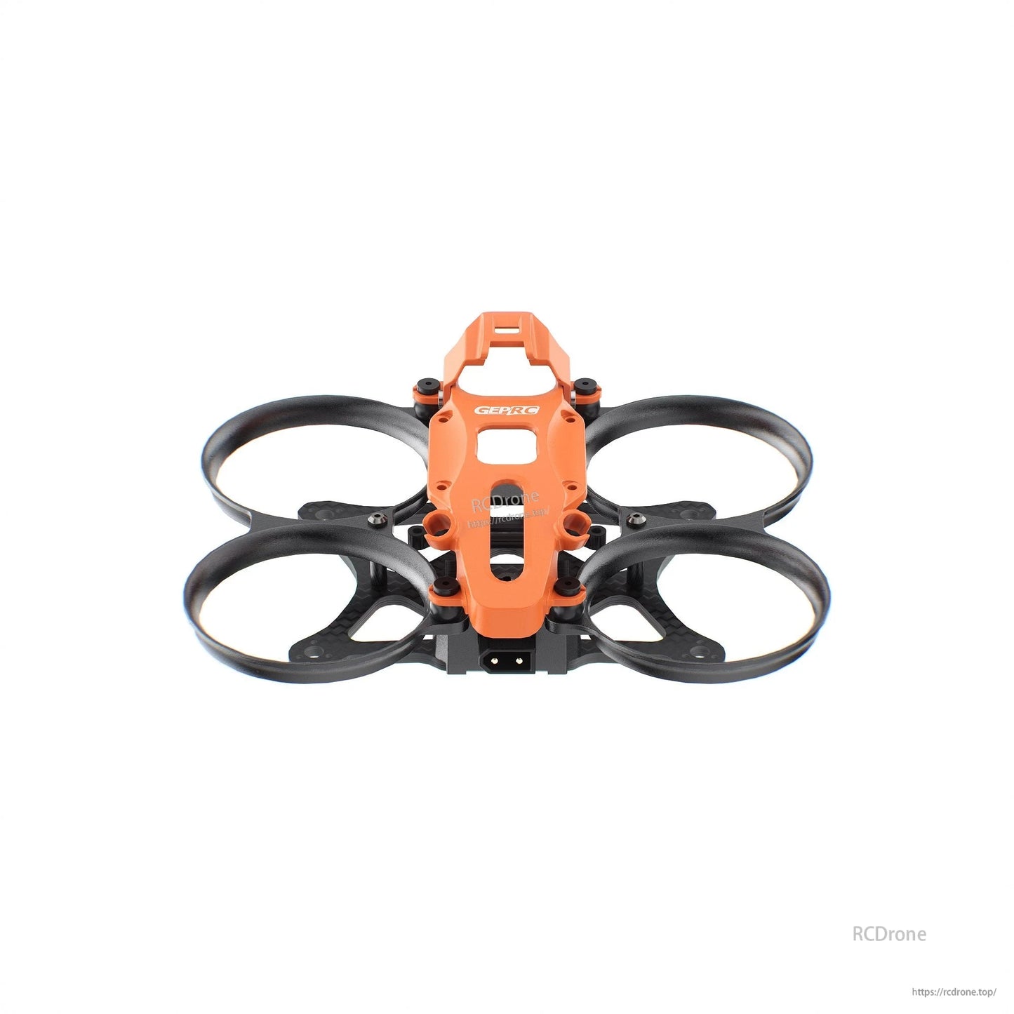 GEPRC GEP-DS16 FPV Frame, GEPRC GEP-DS16 FPV drone frame with orange top plate and four ducted prop guards on a carbon base
