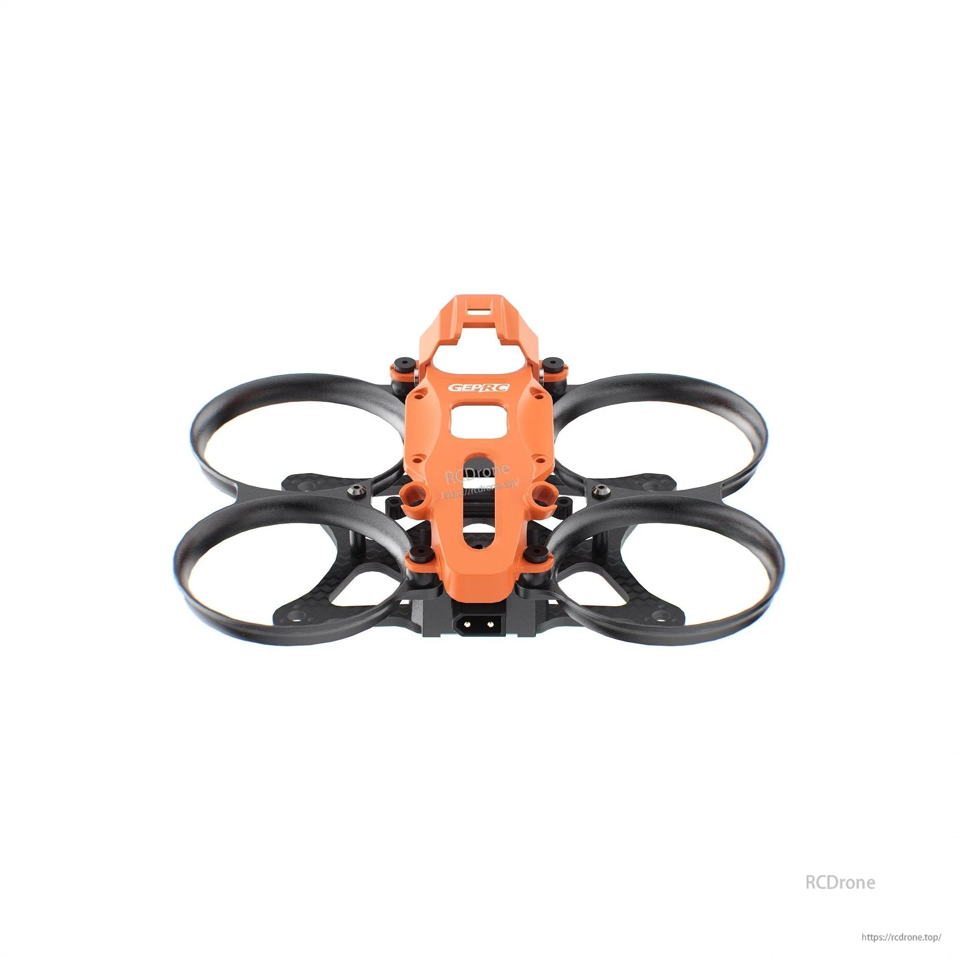 GEPRC GEP-DS16 FPV Frame, GEPRC GEP-DS16 FPV drone frame with orange top plate and four ducted prop guards on a carbon base