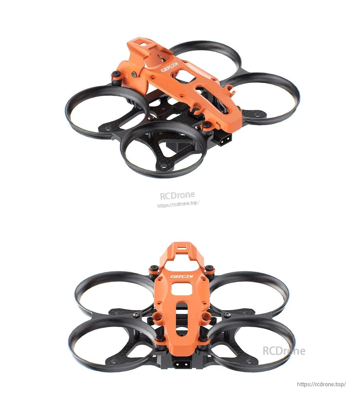 GEPRC GEP-DS16 FPV Frame, GEPRC GEP-DS16 FPV drone frame with orange top plate, ducted prop guards, and carbon fiber base