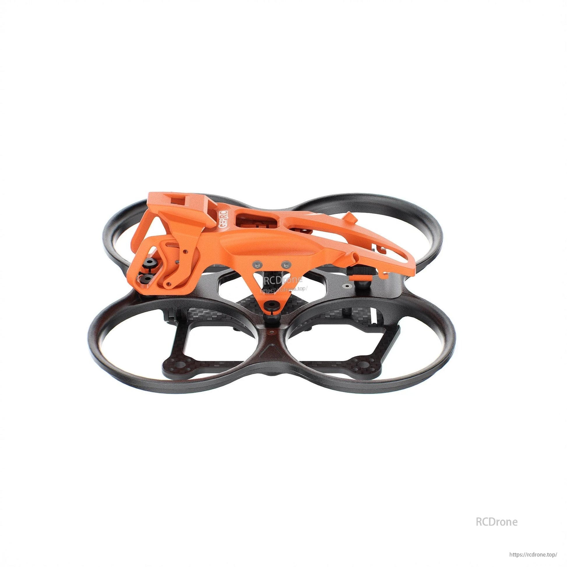 GEPRC GEP-DS22 FPV Frame, GEPRC GEP-DS22 FPV drone frame with ducted prop guards, carbon base plate, and orange canopy