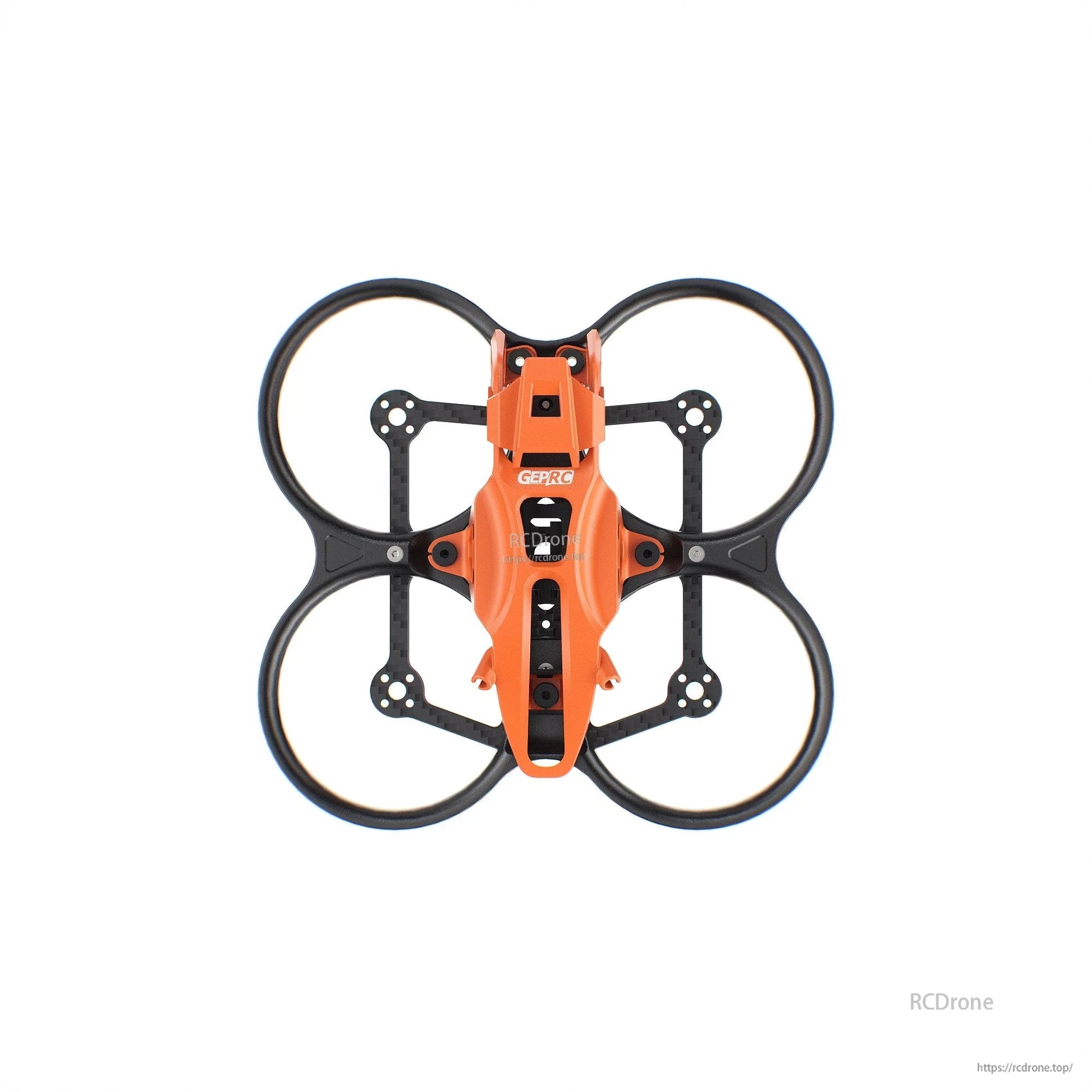 Top view of GEPRC GEP-DS22 FPV frame with orange canopy and four ducted prop guards