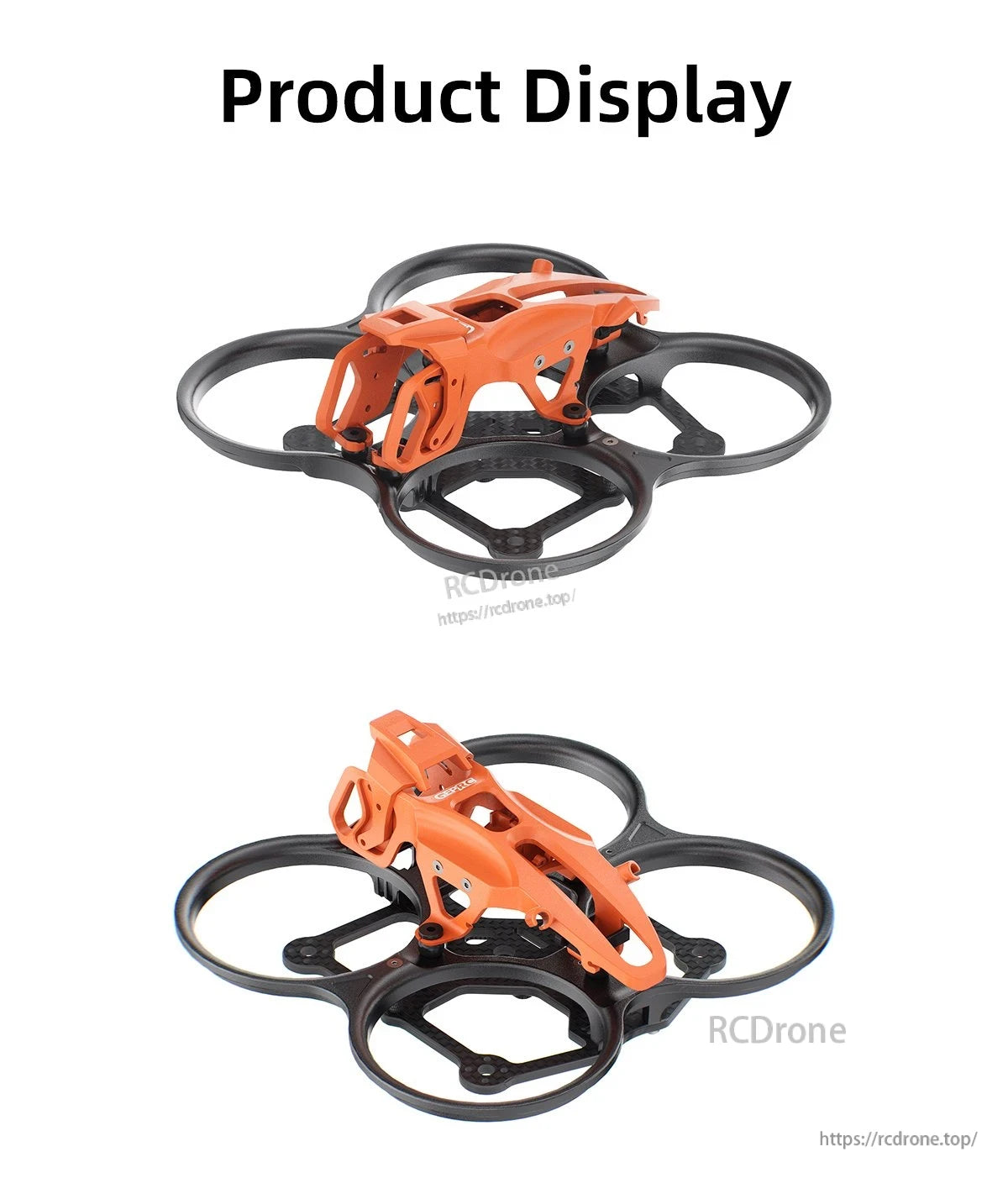 GEPRC GEP-DS22 FPV Frame, GEPRC GEP-DS22 FPV drone frame with black ducted prop guards and orange canopy for cinewhoop builds