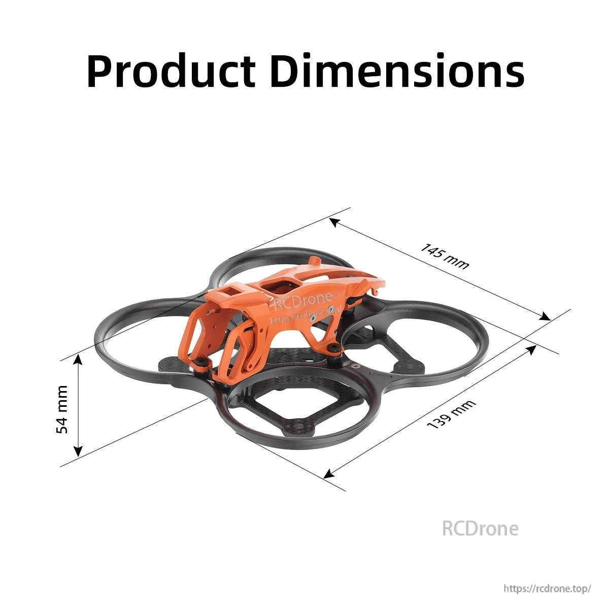 GEPRC GEP-DS22 FPV Frame, GEPRC GEP-DS22 FPV ducted frame with orange canopy, product dimensions 145 mm x 139 mm x 54 mm