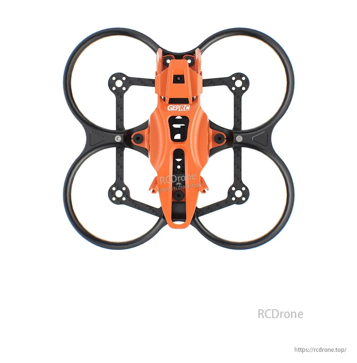 GEPRC GEP-DS22 FPV Frame, GEPRC GEP-DS22 FPV drone frame with orange canopy, carbon fiber plate, and four ducted prop guards