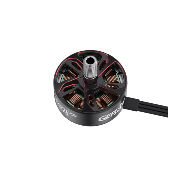 GEPRC GR2205 brushless FPV drone motor with black/red bell, exposed copper windings and threaded shaft