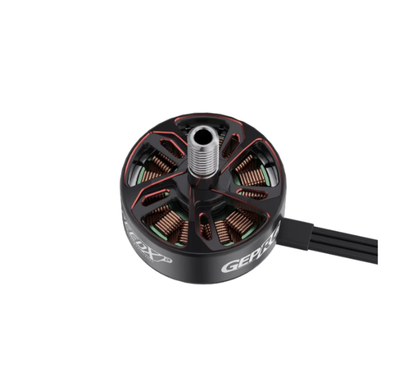 GEPRC GR2205 brushless FPV drone motor with black/red bell, exposed copper windings and threaded shaft