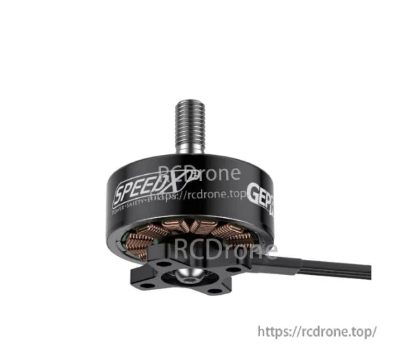 GEPRC 2205 brushless FPV drone motor with top threaded shaft, black bell housing, and three-wire lead