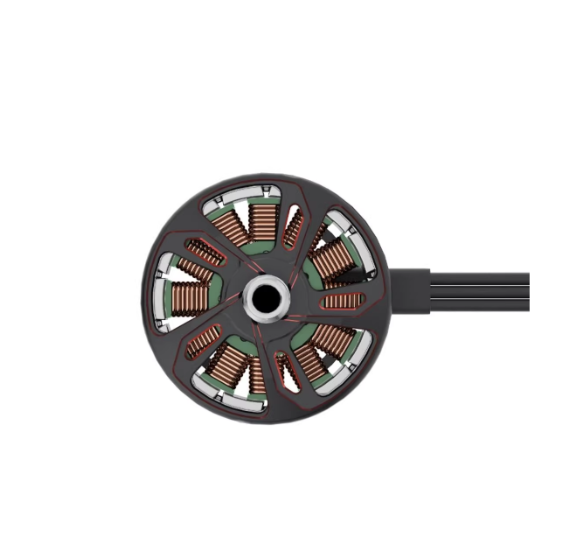 Top view of GEPRC GEP-GR2205 2300KV brushless FPV motor showing open copper windings and side-exit wires