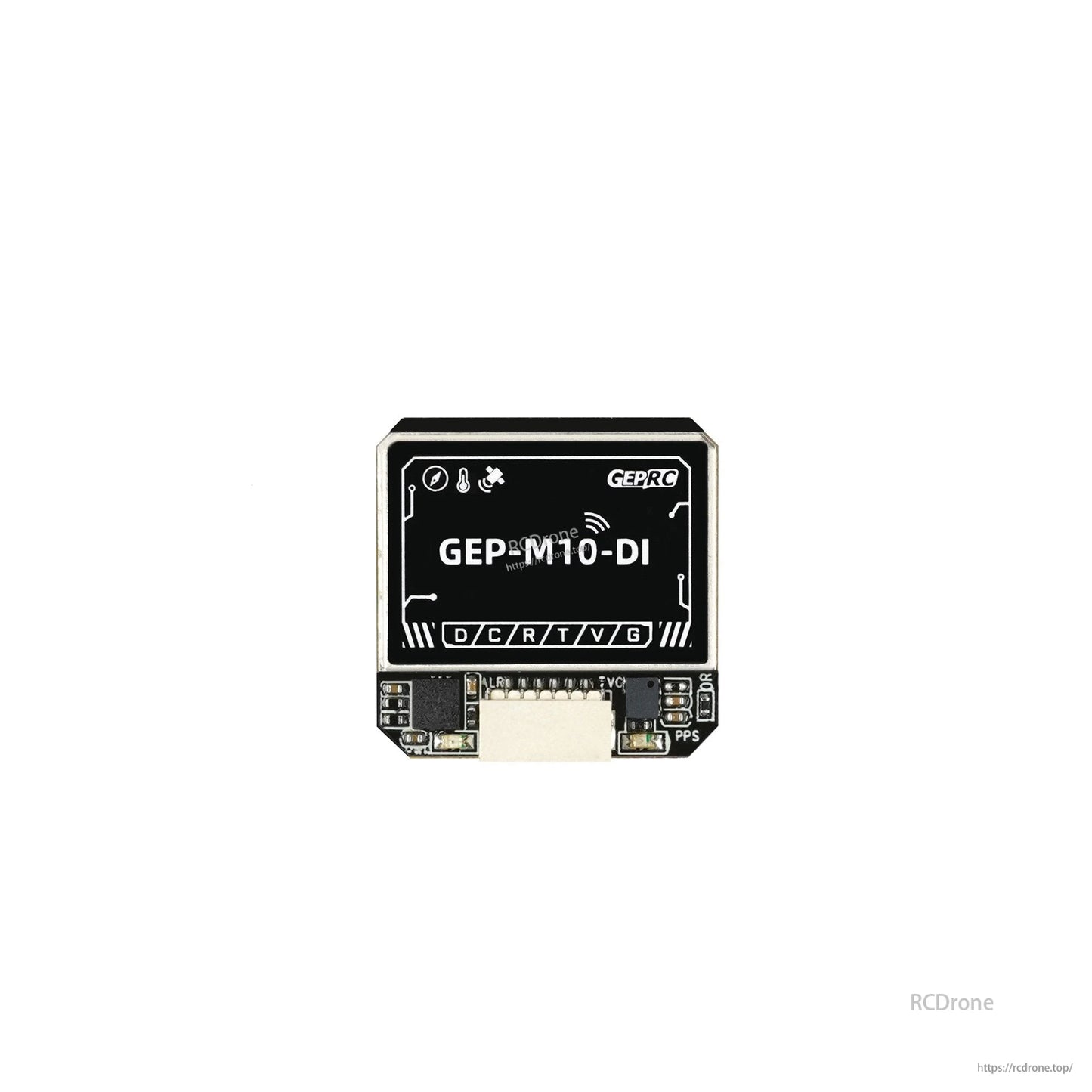 GEPRC GEP-M10 Series GPS, GEPRC GEP-M10-DI GPS module with plug connector and labeled pads (D/C/R/T/V/G) on a compact board