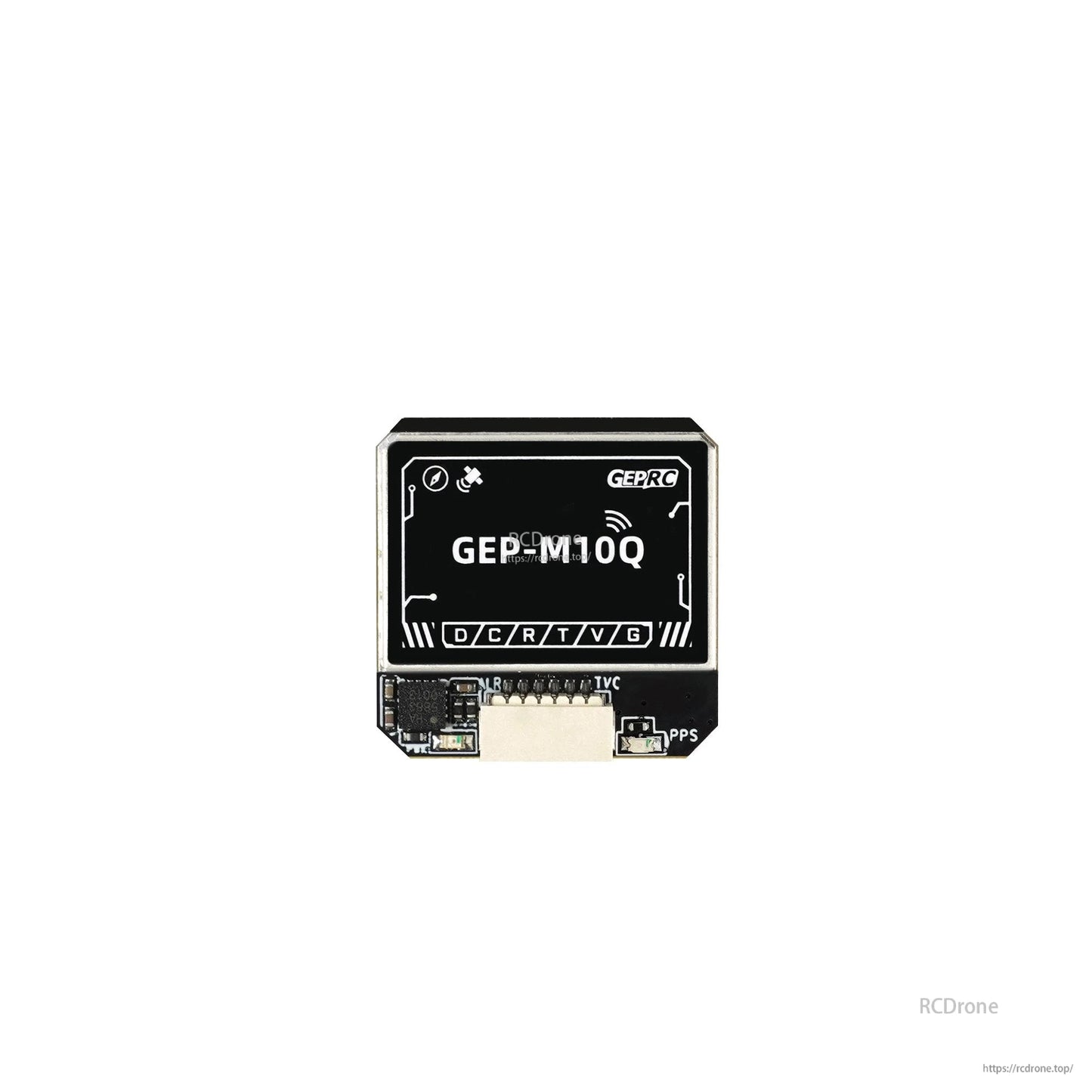 GEPRC GEP-M10 Series GPS, GEPRC GEP-M10Q GPS module with shielded antenna and 6-pin connector labeled D/C/R/T/V/G