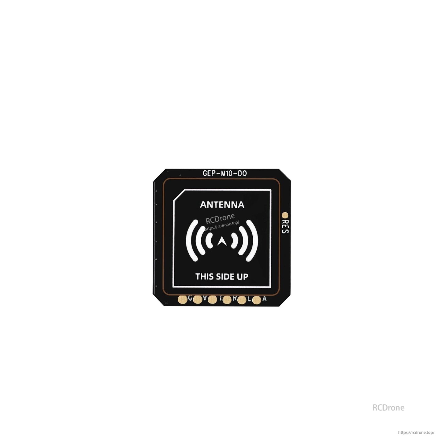 GEPRC GEP-M10 series GPS patch antenna board labeled “THIS SIDE UP” with corner mounting holes