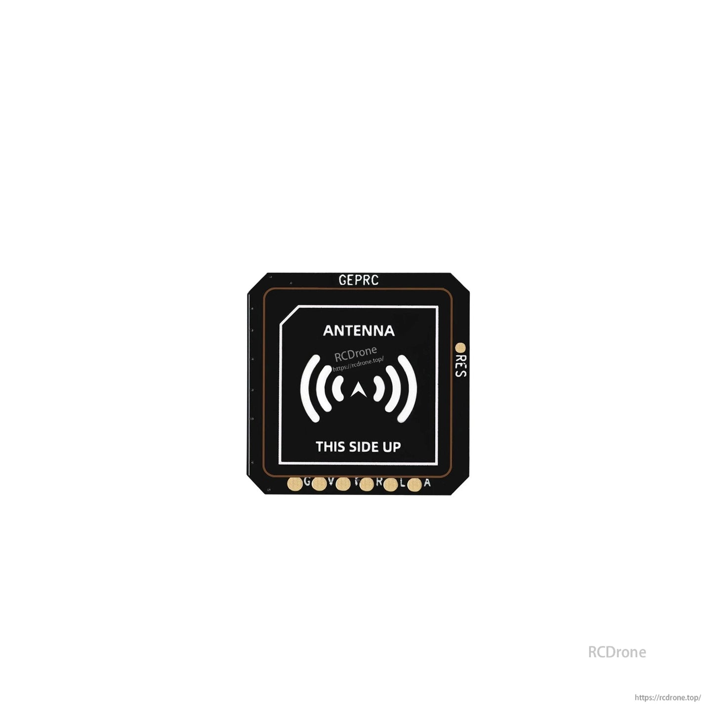 GEPRC GEP-M10 series GPS module patch antenna board with “THIS SIDE UP” marking and solder pads