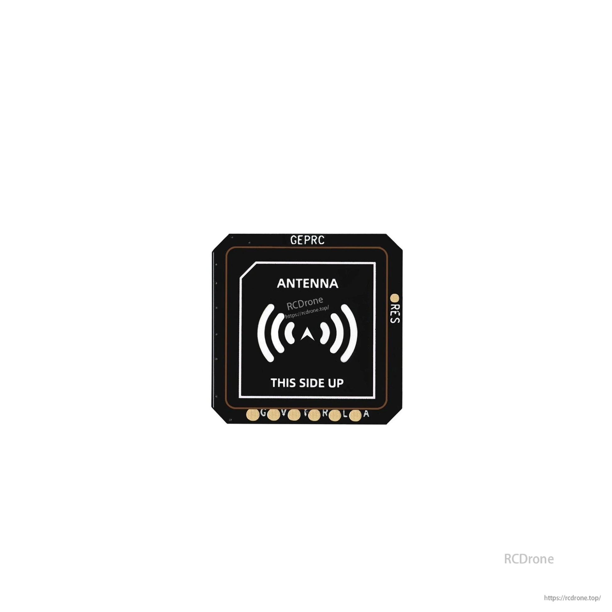 GEPRC GEP-M10 series GPS module patch antenna board with “THIS SIDE UP” marking and solder pads