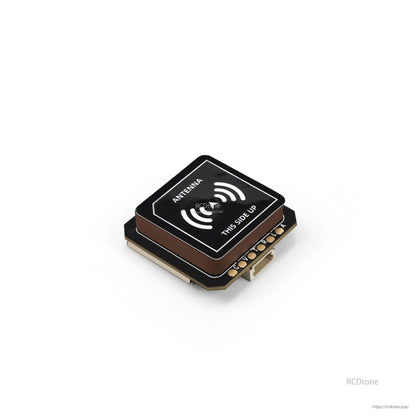 GEPRC GEP-M10 series GPS module with ceramic patch antenna labeled “THIS SIDE UP” and small connector