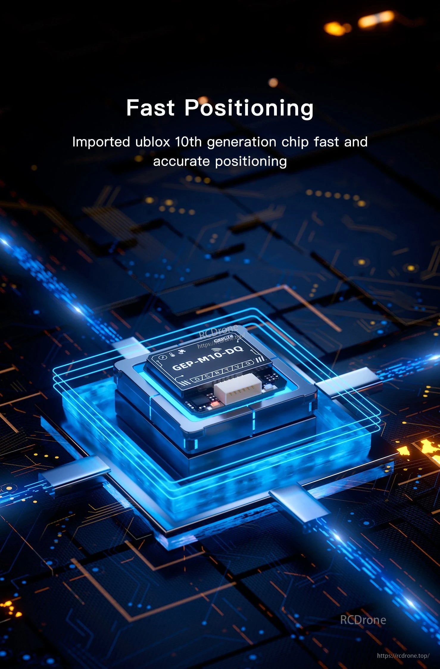 GEPRC GEP-M10 Series GPS, GEPRC GEP-M10-DQ GPS module with connector, labeled “Fast Positioning” and u-blox 10th generation chip