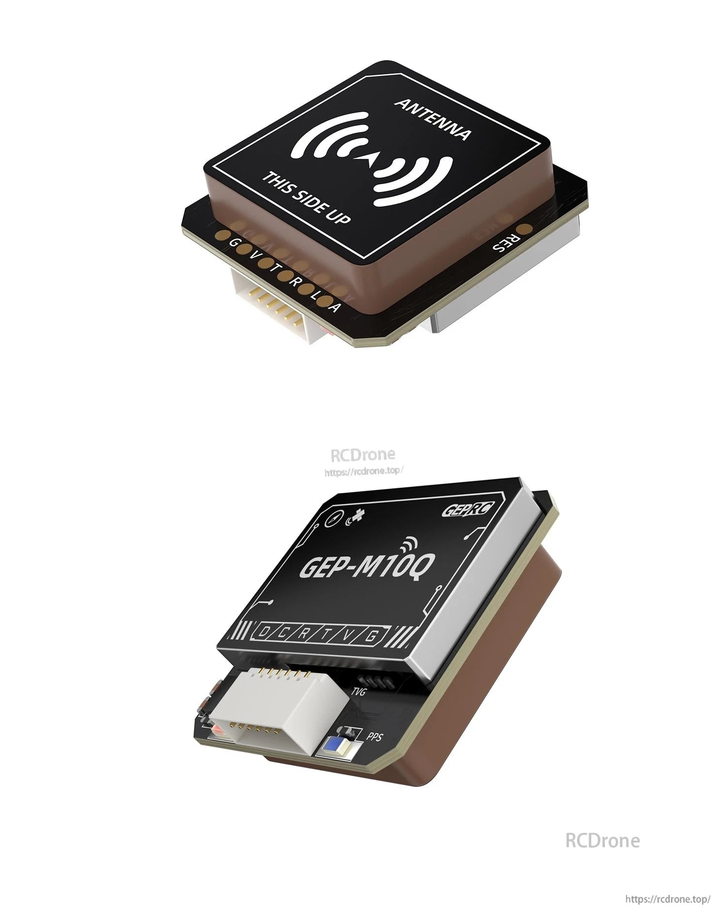 GEPRC GEP-M10 Series GPS, GEPRC GEP-M10Q GPS module with ceramic antenna, plug connector, and PPS pad labels