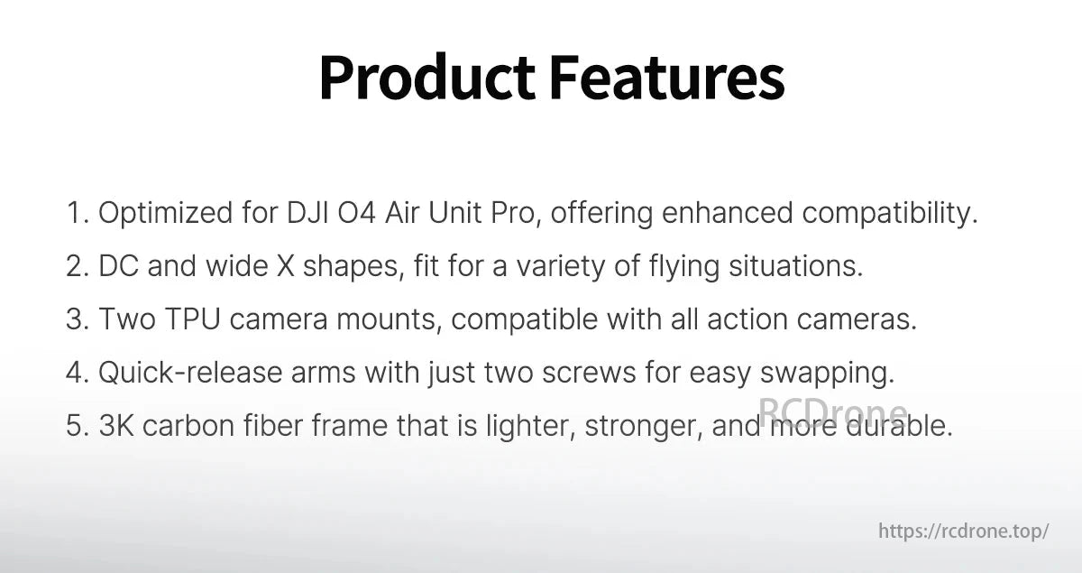 GEPRC MK5 Pro FPV Drone, DJI O4 Air Unit Pro optimized frame with DC/wide X shapes, TPU mounts, quick-release arms, and lightweight 3K carbon fiber.