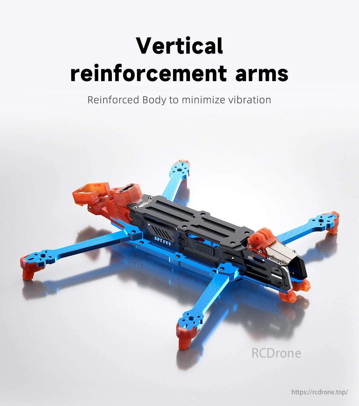 GEPRC GEP-MOZ7 FPV Drone, Design features vertical reinforcement arms for minimized drone vibrations and stability