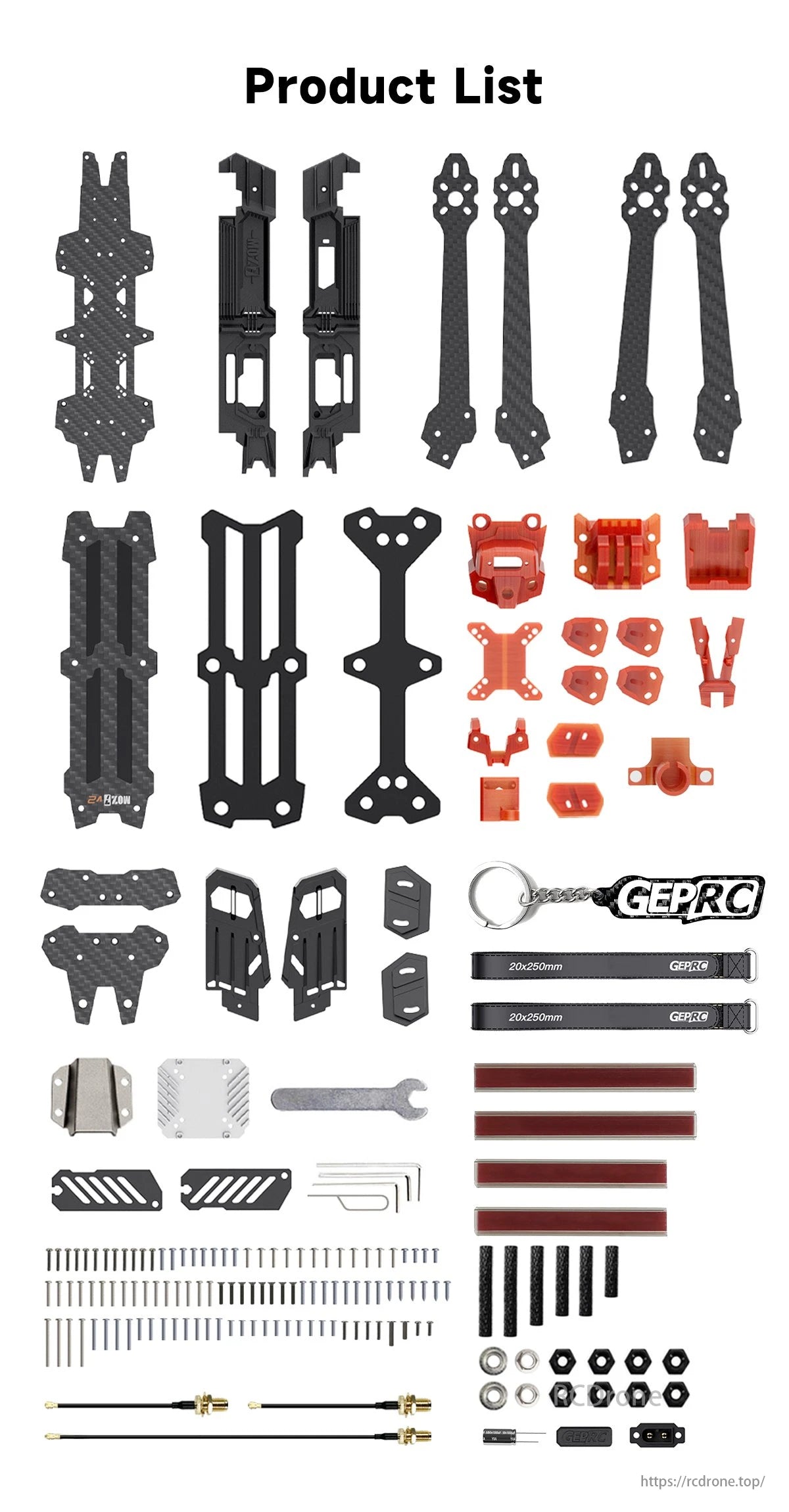 A drone with a 700mm wingspan, durable and lightweight frame, using 20x250mm propellers for the GEPRC GEP-MOZ7 FPV drone.
