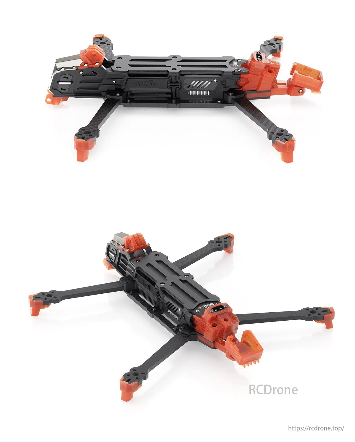 GEPRC GEP-MOZ7 FPV Drone, The drone design features an extended front, hiding propellers from view for clear HD video capture, with a metal top plate for structural integrity and lens protection.