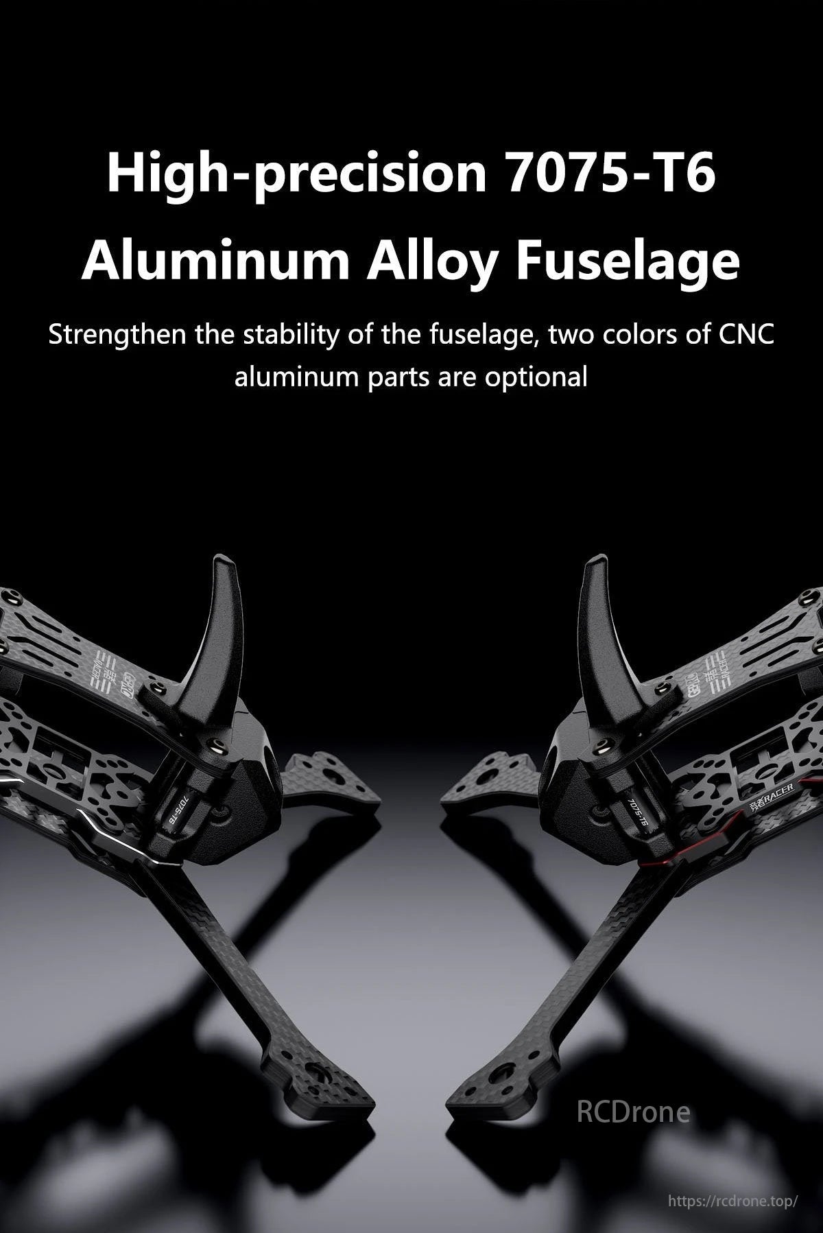 GEPRC Gep Racer FPV Drone, High-precision aluminum fuselage ensures stability; two CNC part colors available.