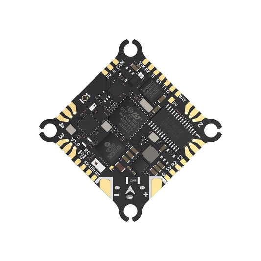 GEPRC GEP-TAKER F411 AIO flight controller board with labeled solder pads for VTX, CAM, 5V and BAT