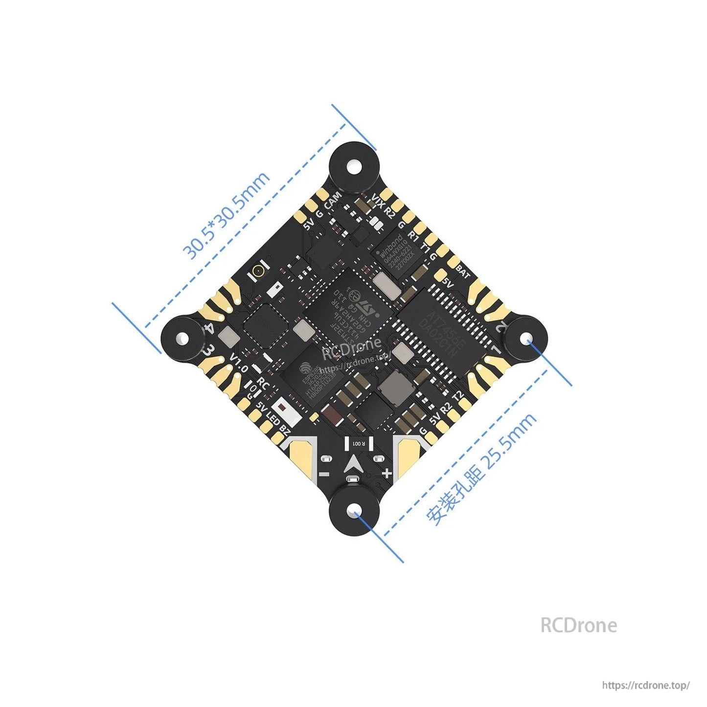 GEPRC GEP-TAKER F411 AIO flight controller board with 30.5×30.5mm layout and 25.5mm mounting holes