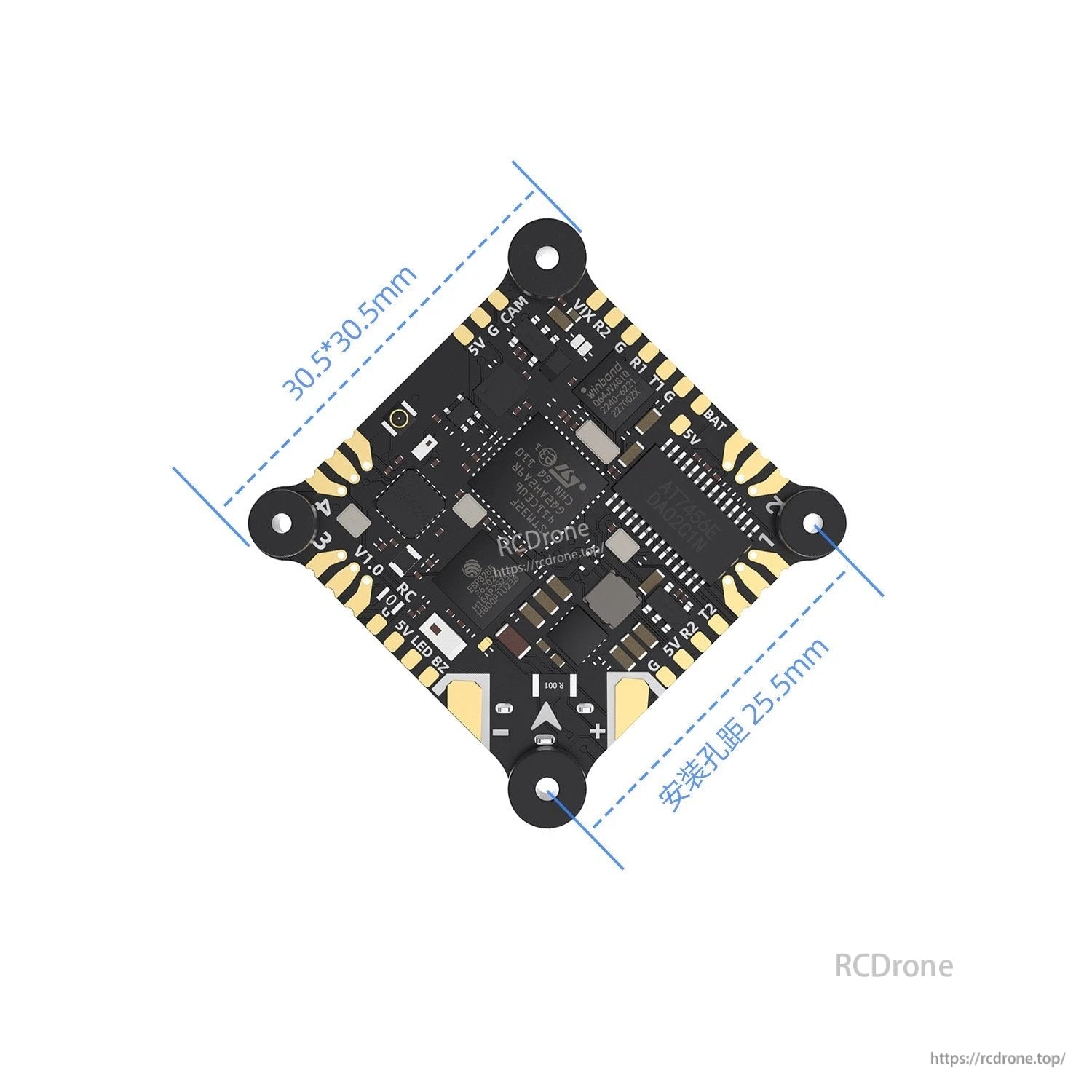 GEPRC GEP-TAKER F411 AIO flight controller board with 30.5×30.5mm layout and 25.5mm mounting holes