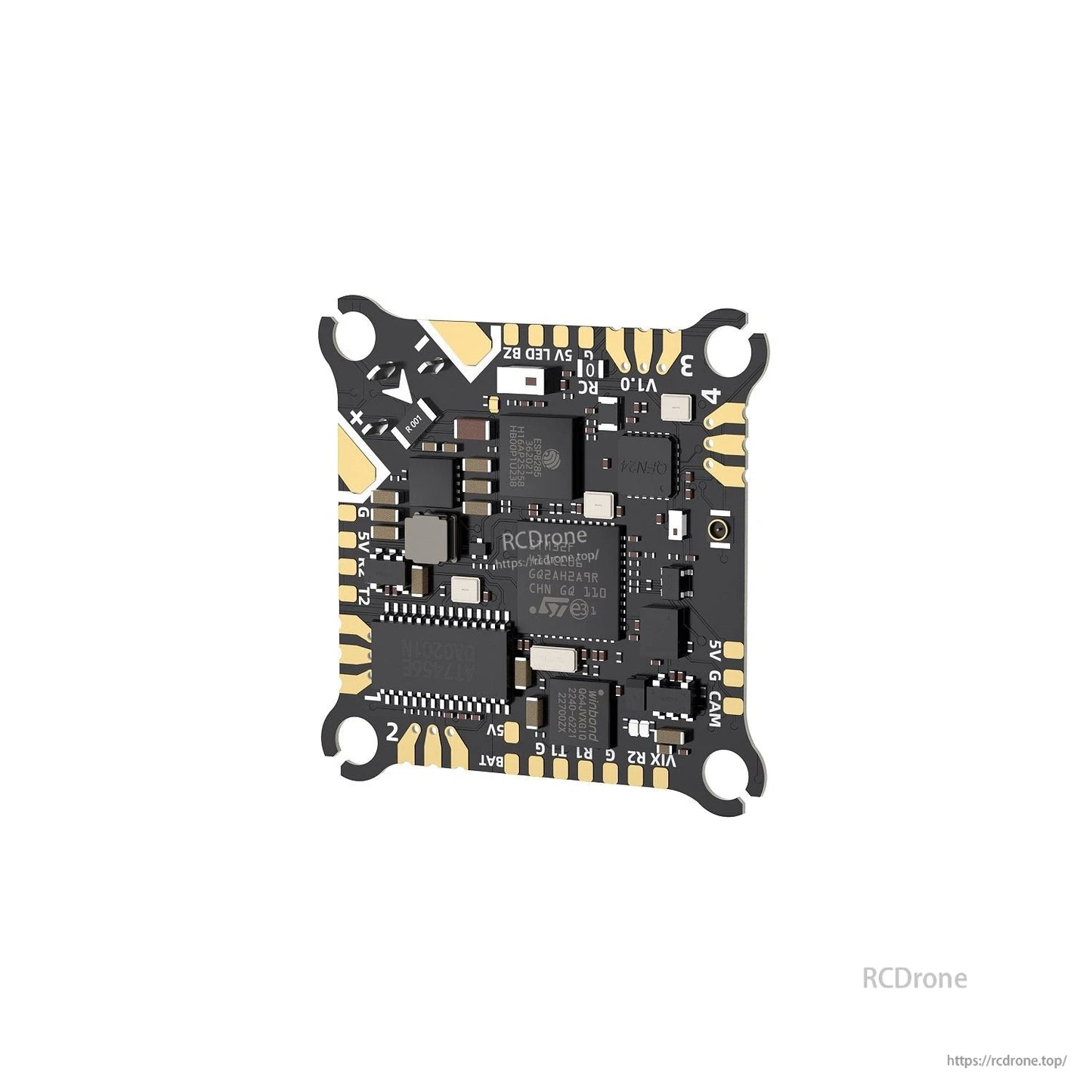 GEPRC GEP-TAKER F411 AIO flight controller board with labeled solder pads and 30.5mm mounting holes
