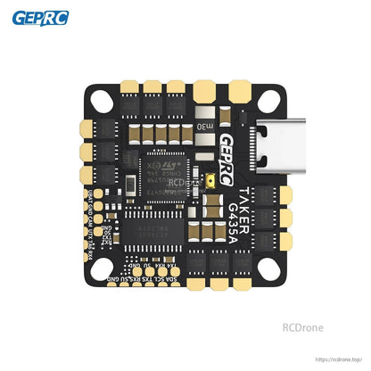 GEPRC GEP-TAKER G4 35A AIO Flight Controller, GEPRC TAKER G4 35A AIO flight controller board with USB-C port, solder pads, and four mounting holes