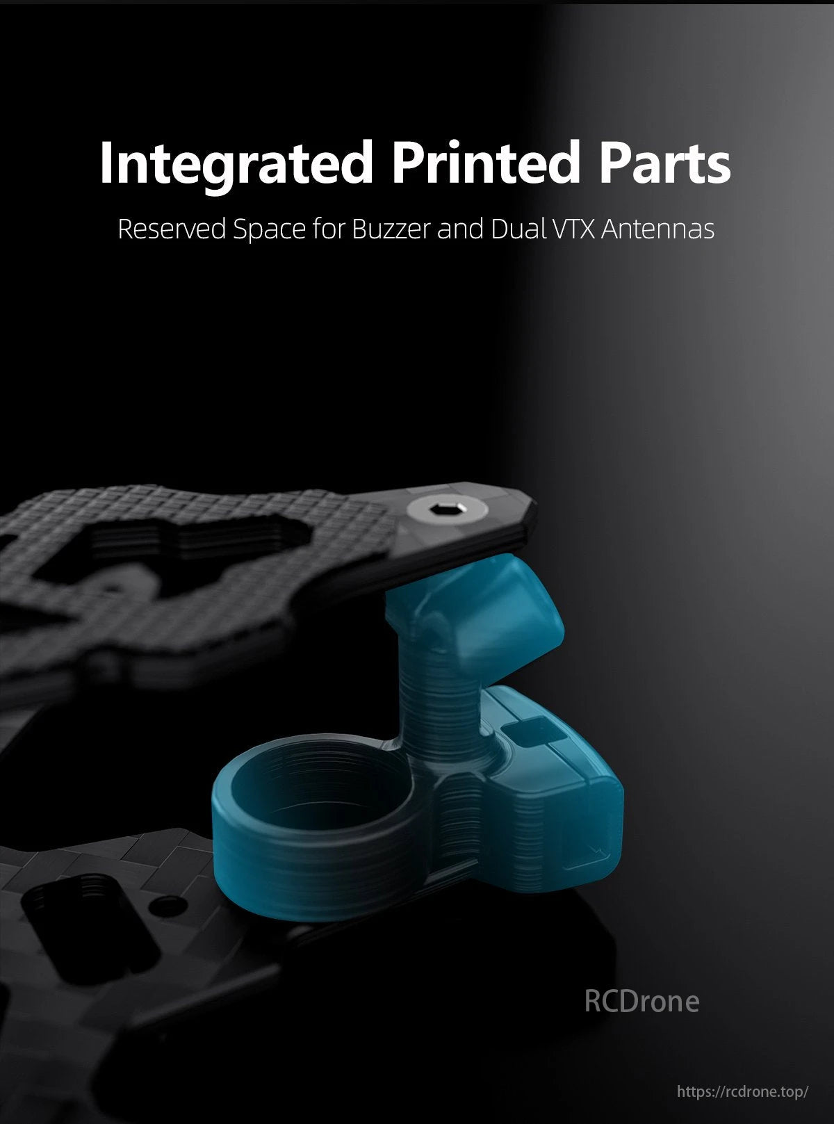 GEPRC GEP-TC18 FPV Drone, GEPRC GEP-TC18 O4 HD frame features integrated parts, buzzer space, and dual VTX antennas for optimal drone performance.