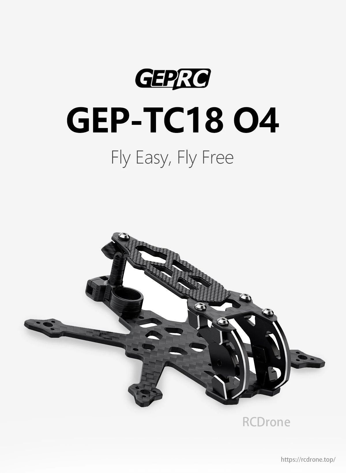 GEPRC GEP-TC18 FPV Drone, A lightweight drone frame designed for racing, featuring an 87mm wheelbase and 1.8-inch propeller support.