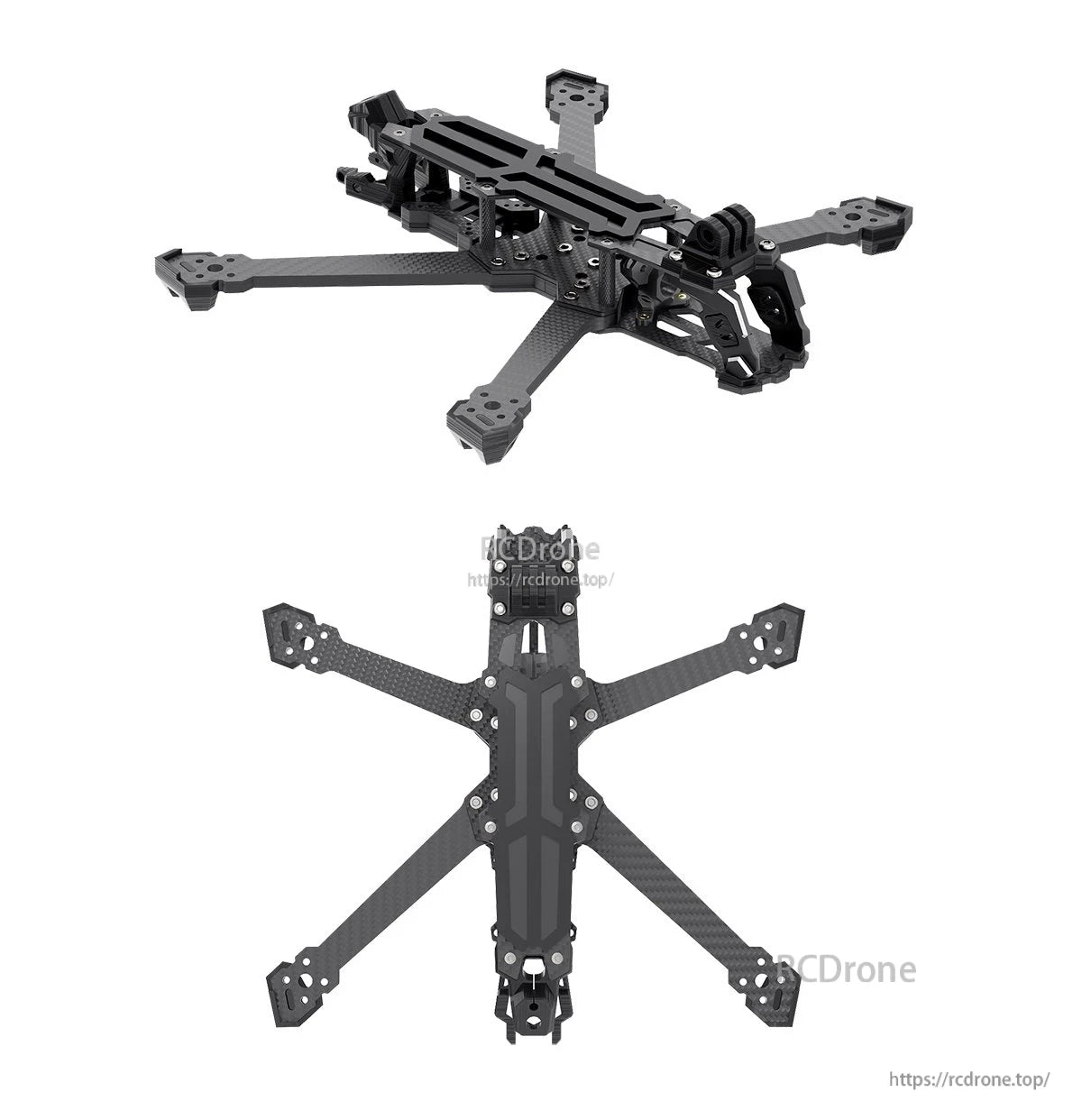 GEPRC GEP-Vapor-D5 FPV Frame, GEPRC GEP-Vapor-D5 FPV carbon fiber quadcopter frame with long arms, top plate, and front camera mount
