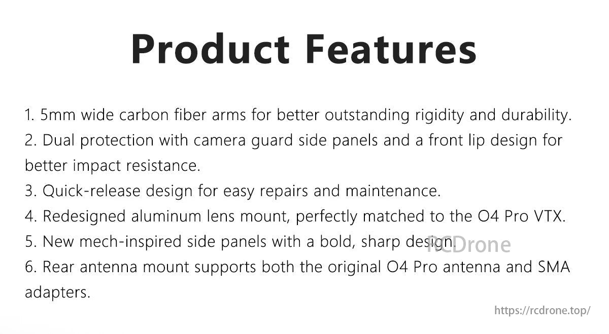 GEP-Vapor-X6 FPV Drone Frame, Durable 5mm carbon fiber arms, dual protection, quick-release, Mech-inspired design, O4 Pro VTX compatible, SMA/screw antenna mount.