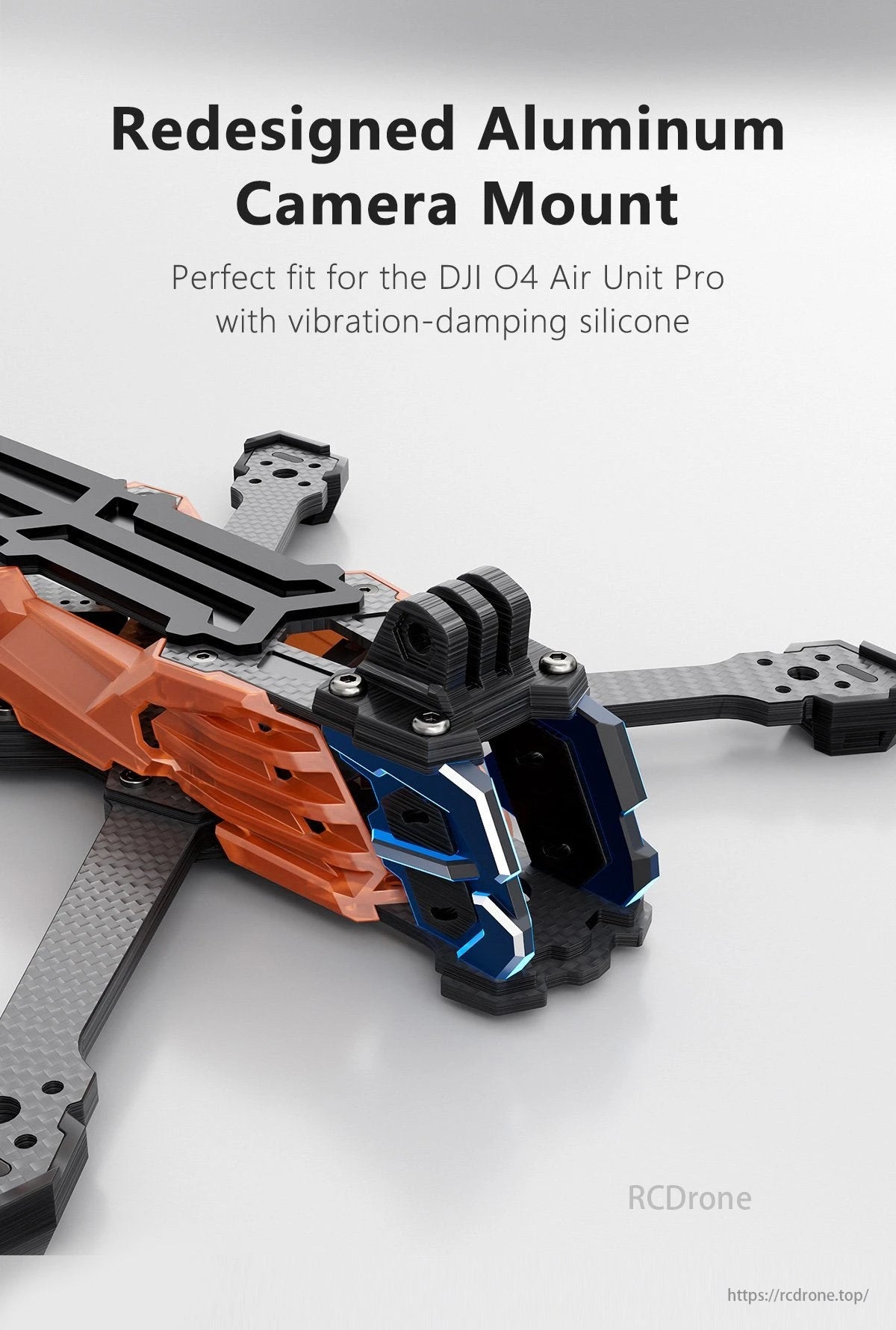 Redesigned aluminum camera mount with vibration-damping silicone for DJI O4 Air Unit Pro, part of GEPRC GEP-Vapor-X6 FPV Drone Frame.