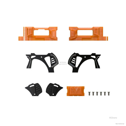 GEPRC MARK5 O4 Pro upgrade kit parts with carbon fiber side plates, 3D-printed mounts, and screws