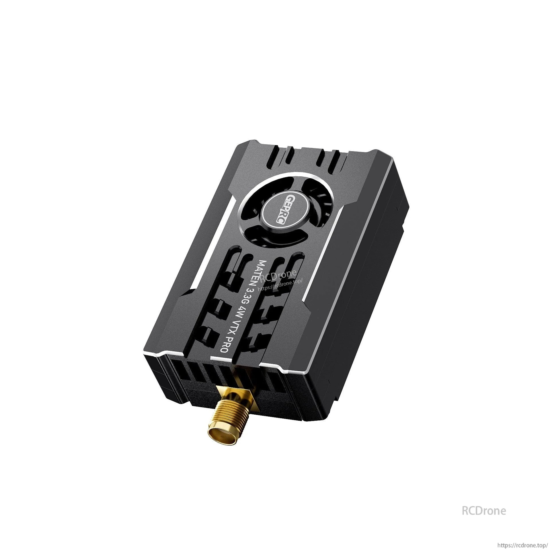 GEPRC MATEN 3.3G 4W VTX Pro video transmitter with built-in cooling fan and SMA antenna connector
