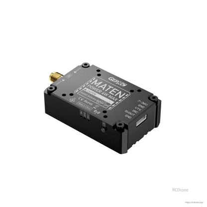 GEPRC MATEN 3.3G 4W VTX, GEPRC MATEN 3.3G 4W FPV VTX module in metal case with SMA antenna port and 7–36V wiring plug