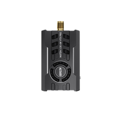 GEPRC MATEN 3.3G 4W VTX Pro with metal case, built-in cooling fan, and top-mounted SMA antenna connector