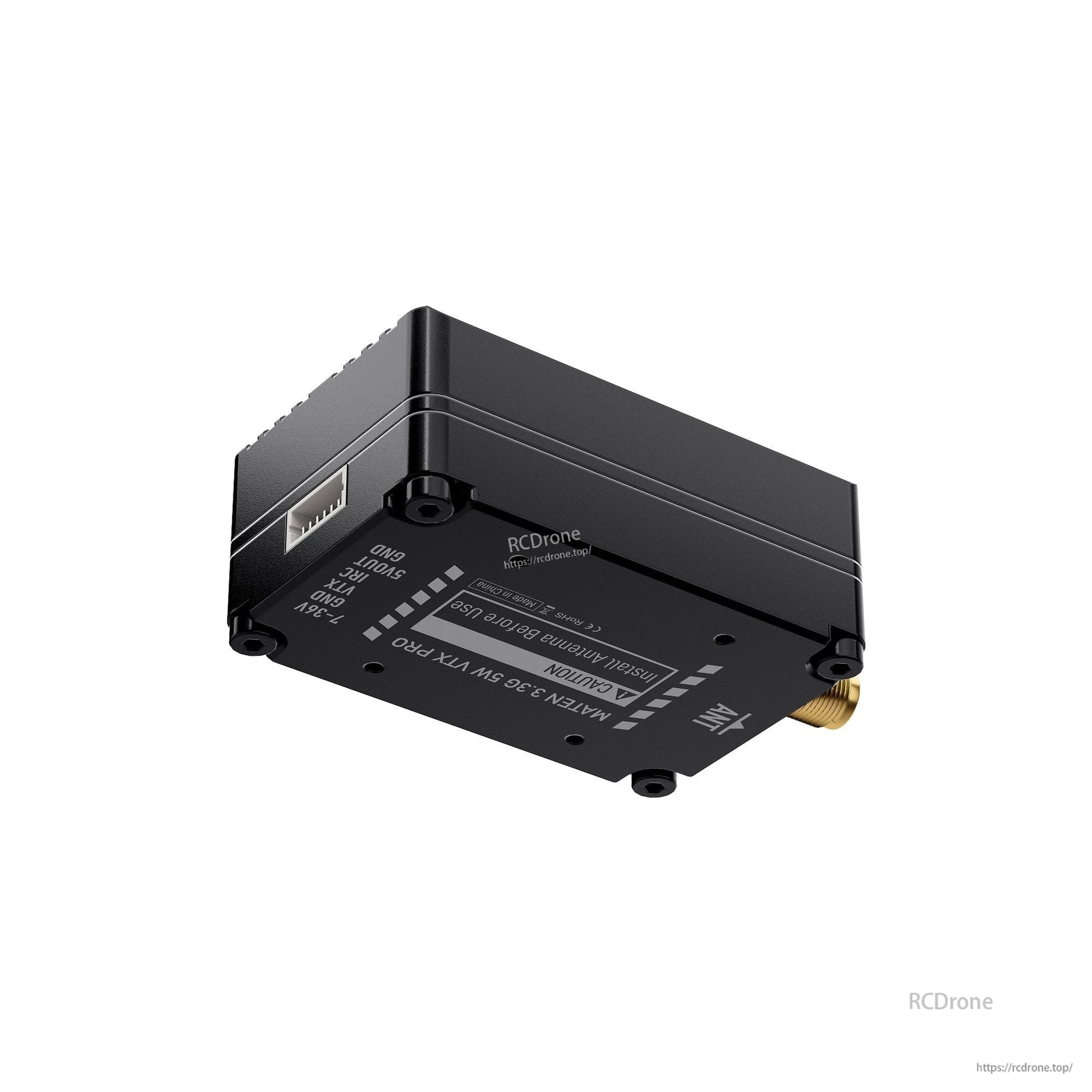 GEPRC MATEN 3.3G 5W VTX Pro module with SMA antenna port and 7–36V input label