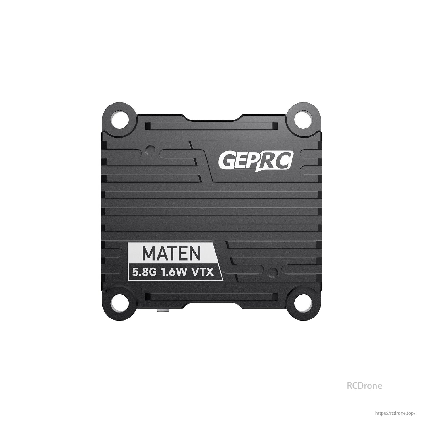 GEPRC MATEN 5.8G 1.6W VTX, GEPRC MATEN 5.8G VTX for FPV Drones, with 72 channels, 1600mW power, IRC Tramp compatibility, CNC case, and 7–36V input.