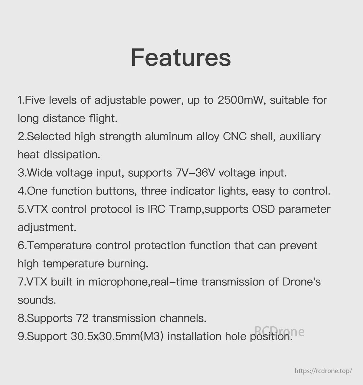 GEPRC MATEN 5.8G 2.5W VTX, The GEPRC MATEN VTX features adjustable power, high-strength aluminum shell, and wide voltage input, with five levels of power reaching up to 2500mW.