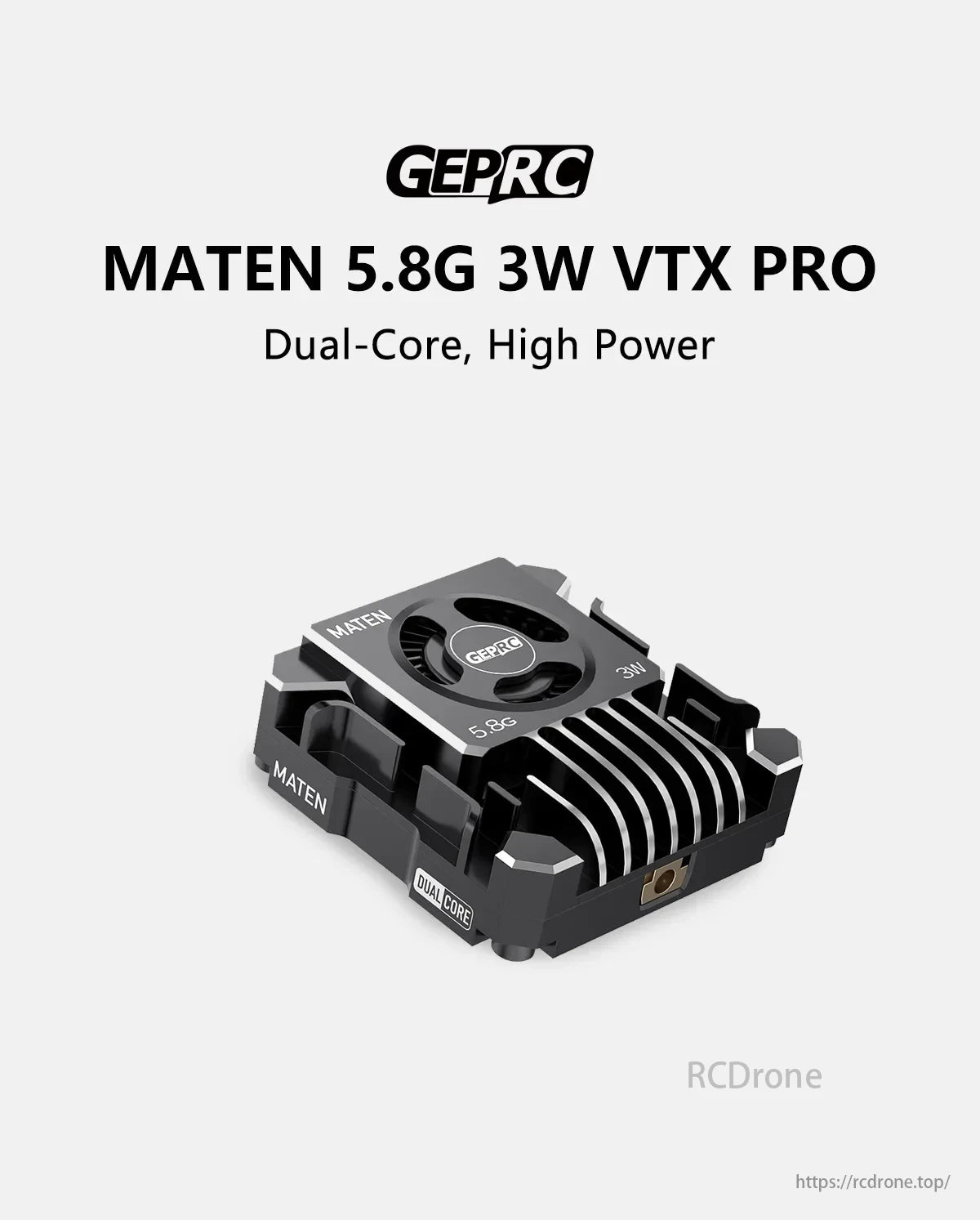 GEPRC MATEN 5.8G 3W VTX Pro is a dual-core, high-power video transmitter for drones, ensuring stable and clear FPV signals.