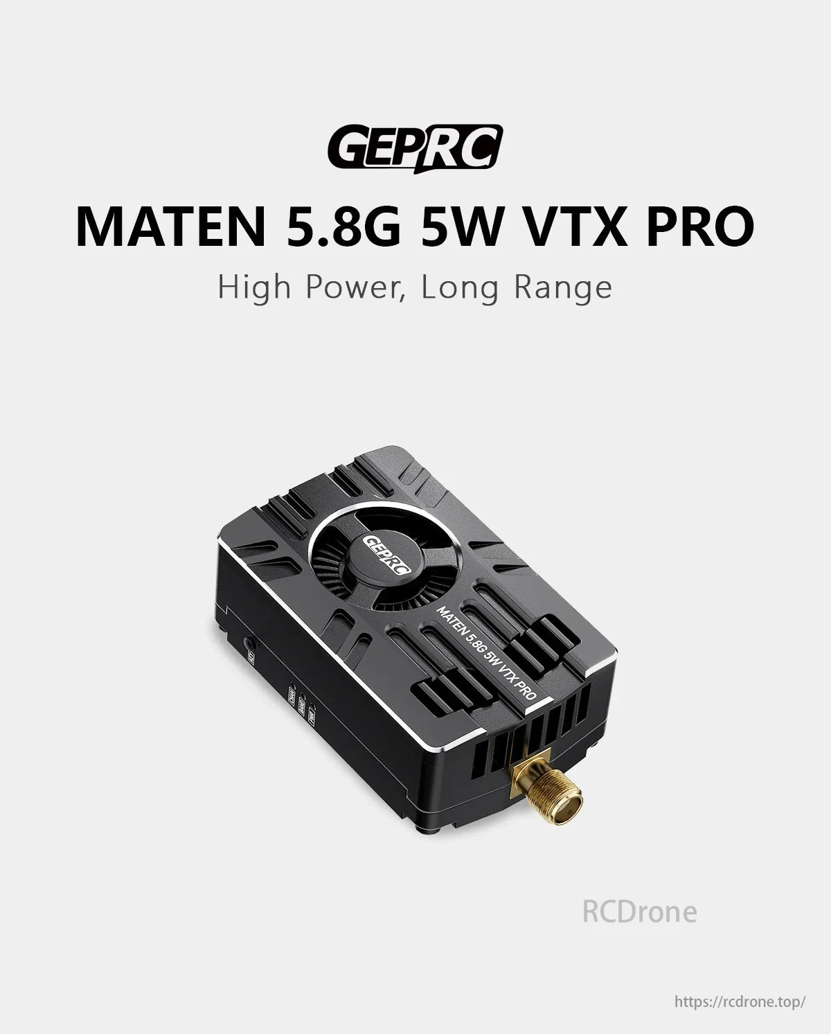 GEPRC MATEN 5.8G 5W VTX PRO offers high power and long-range capabilities for enhanced drone performance.
