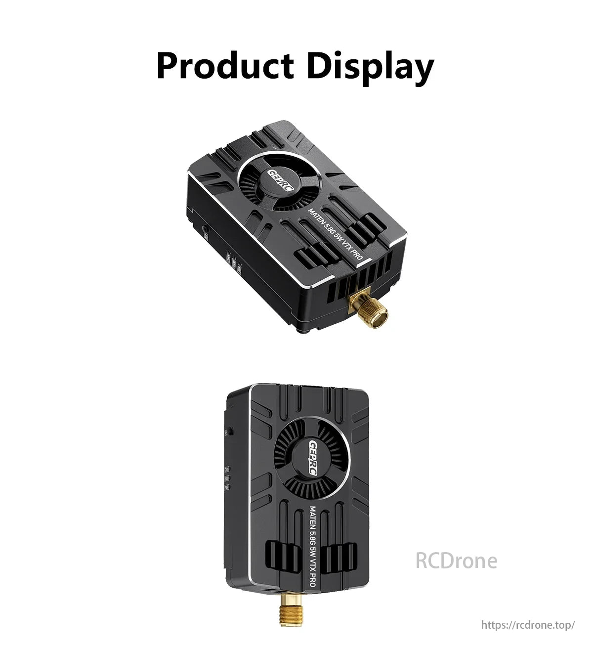 GEPRC MATEN 5.8G 5W VTX, VTX supports 20x20mm and 25.5x25.5mm FPV drone frame mounts, DC 7-36V input.